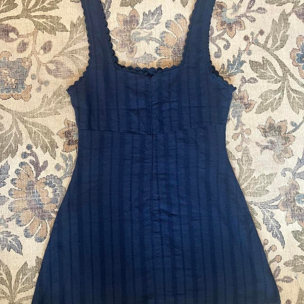 Princess Polly Mini Dress Womens US 8 Navy Blue Excellent Lace Eyelet Stripe